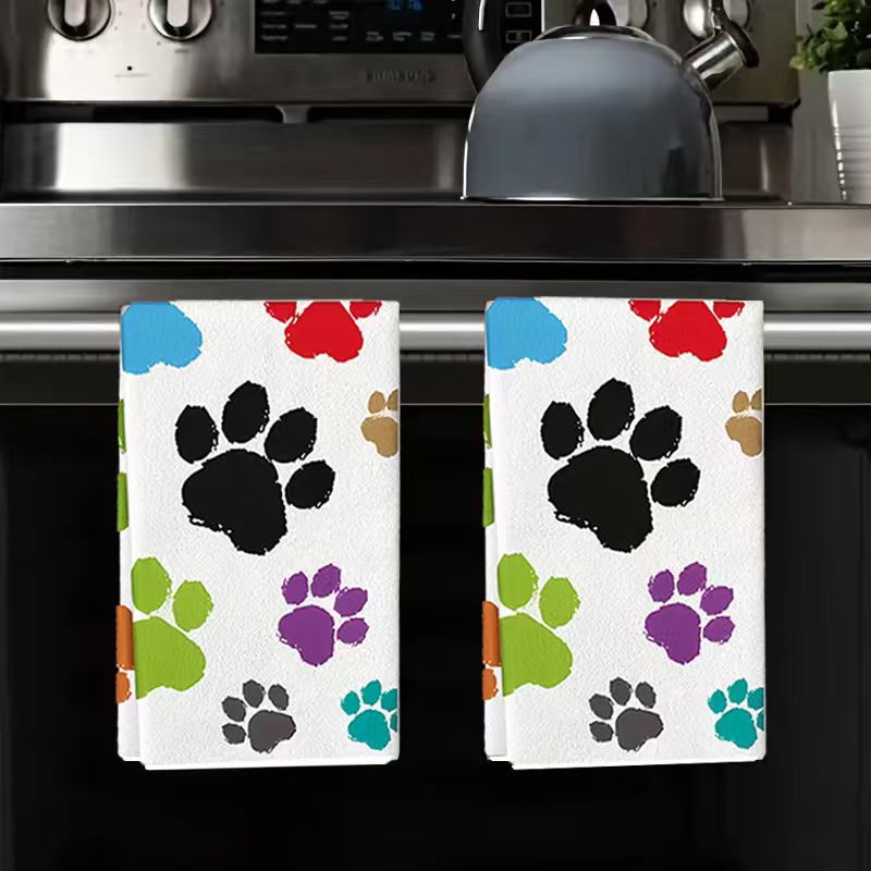 Home Cooking For Dogs - 2 stuks, kleurrijke keukenhanddoeken met hondenpootafdruk,